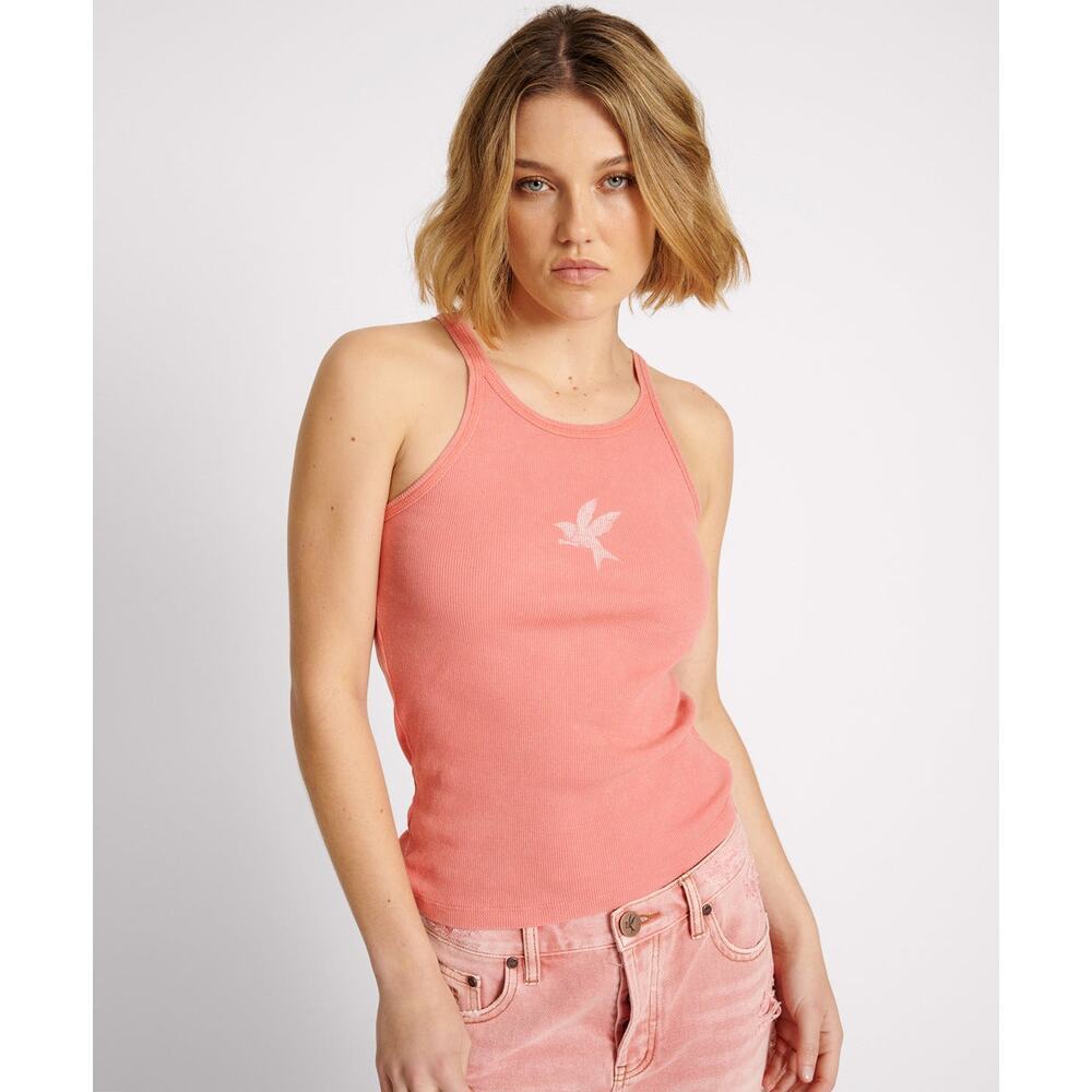 ONE TEASPOON Pink Rib Singlet Bower Bird Logo Tank Top NWT size XXL